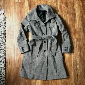 GAP Wool Tweed Trench Coat - Fully Lined - Small